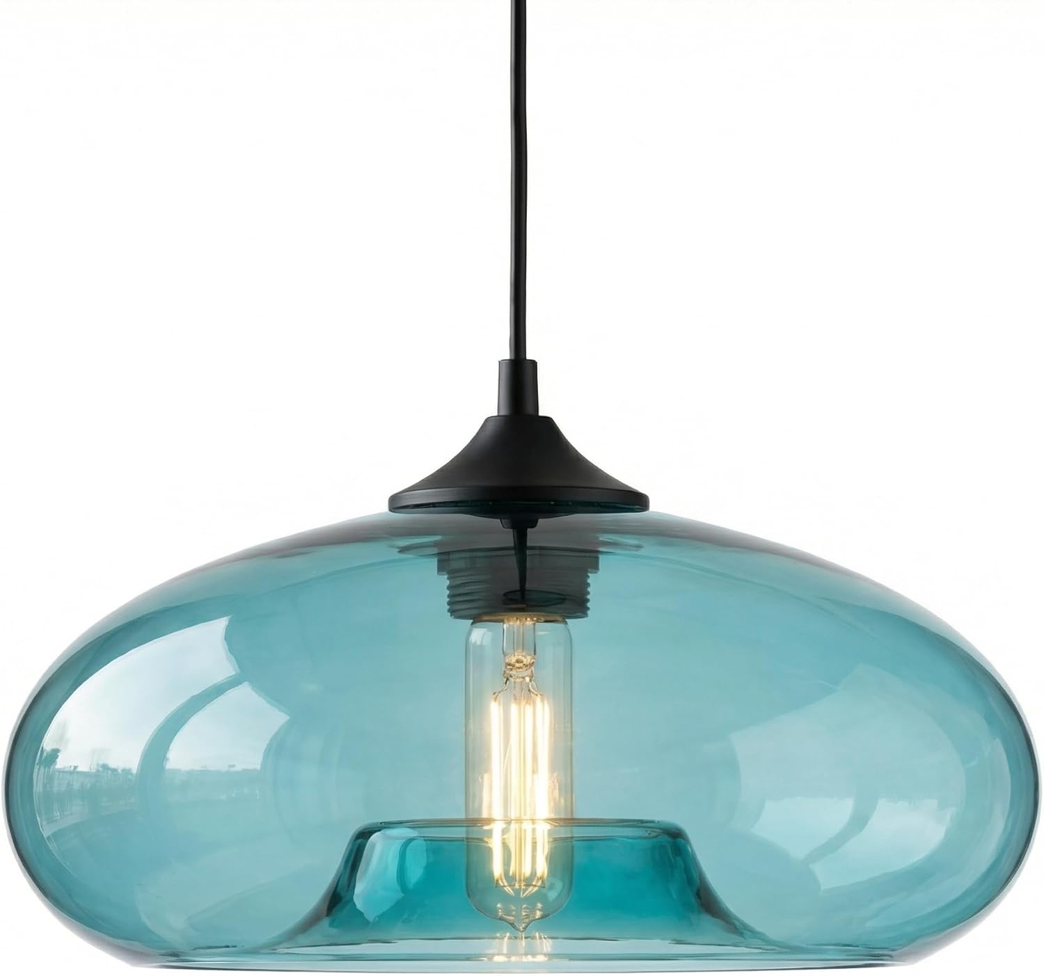 Lámpara colgante individual HJXDtech con pantalla de vitral, diseño industrial vintage, bombilla E27, lámpara decorativa para islas de cocina, mesas de comedor, comedores y salas de estar (azul).