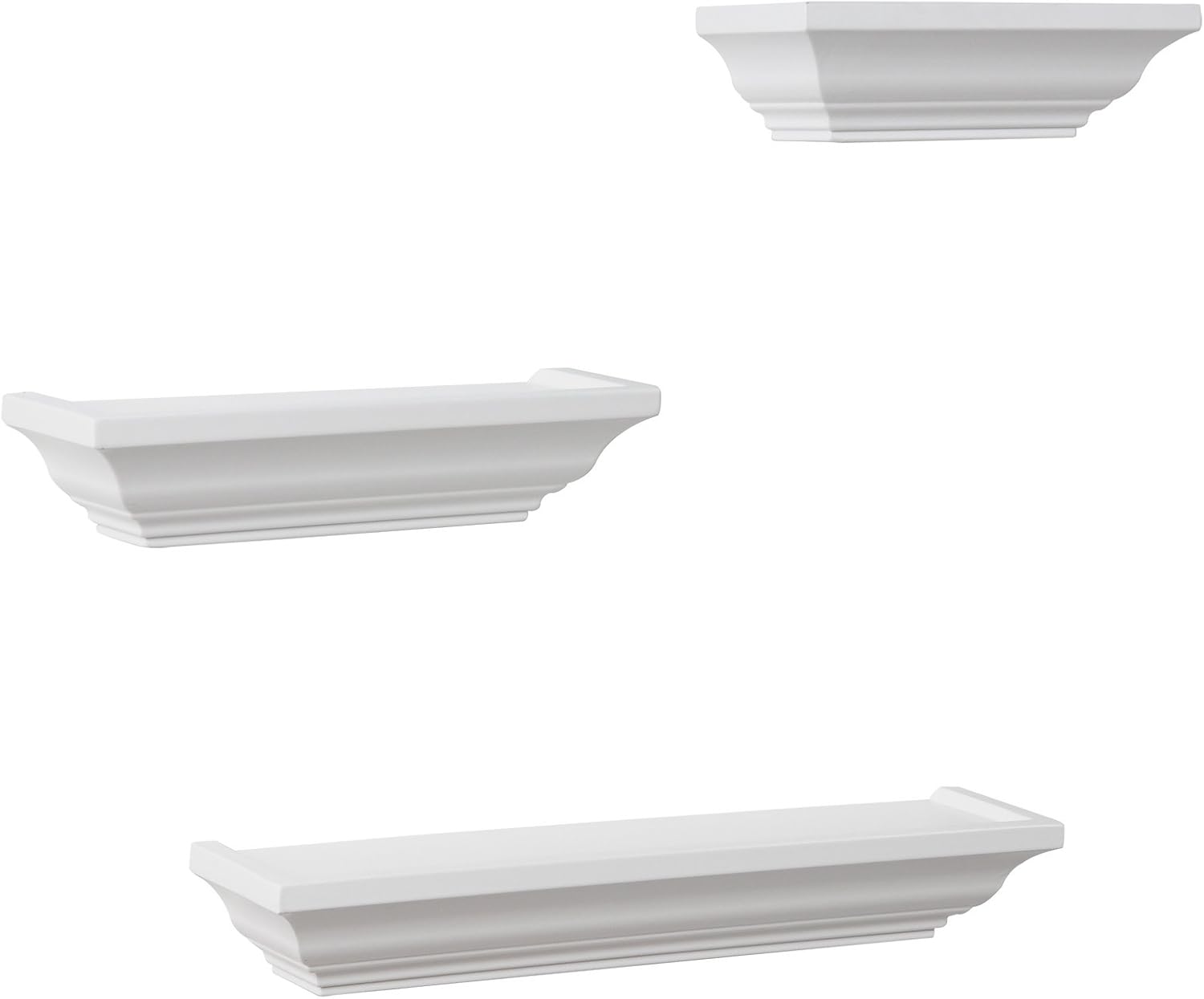 Estantería de pared WOLTU de 3 piezas, estantería de madera, estantería flotante, estilo barroco blanco RG9295ws