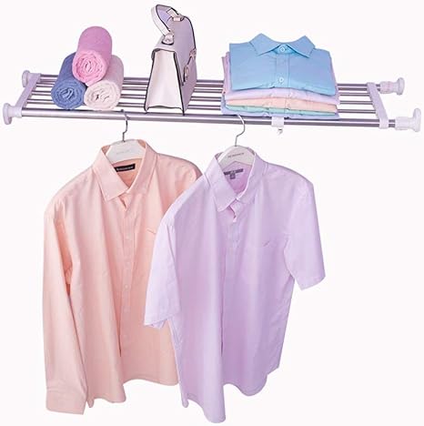 Hershii - Estante repisa de tensión con Barras Extensibles de Metal para Almacenamiento Organizador/Separador Ajustable para Armario, Cocina, Cuarto de baño, Crema, 50-80cm/19.68-31.49inches