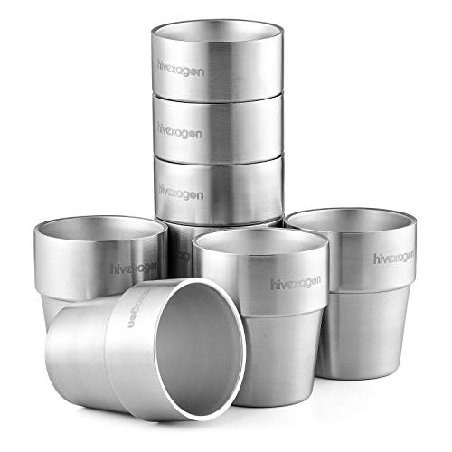 Juego de 8 vasos Hivexagon de acero inoxidable de doble pared de 300 ml - Ideales para bebidas frías - Apto para lavavajillas HG298