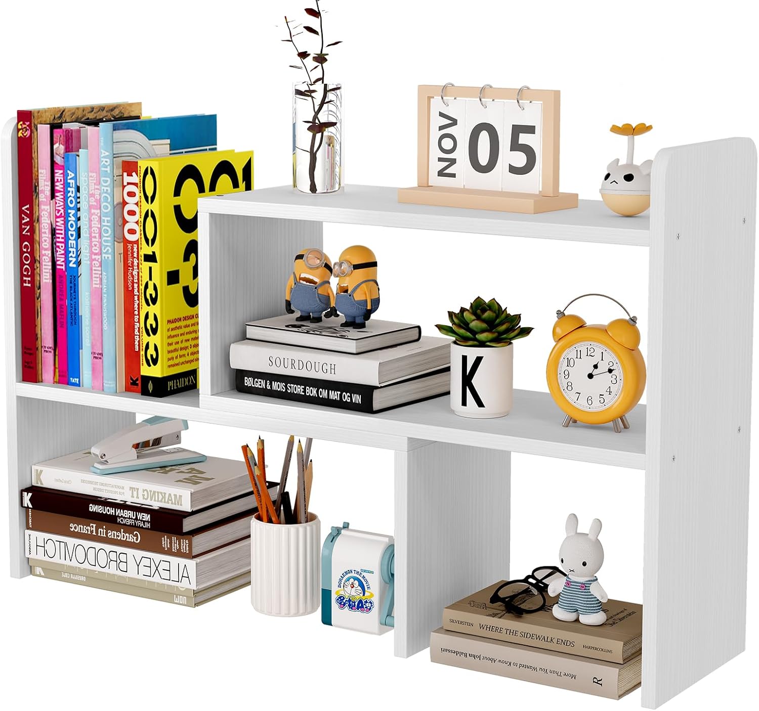 Estante de escritorio EasyPAG de madera, pequeño, independiente, ajustable, organizador de escritorio, estante de exhibición para almacenamiento de suministros de oficina, blanco