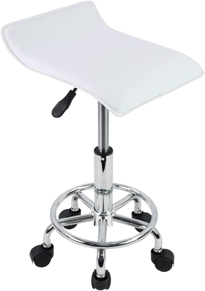 KKTONER Taburete rodante asiento ergonómico. 45-61 cm. Blanco