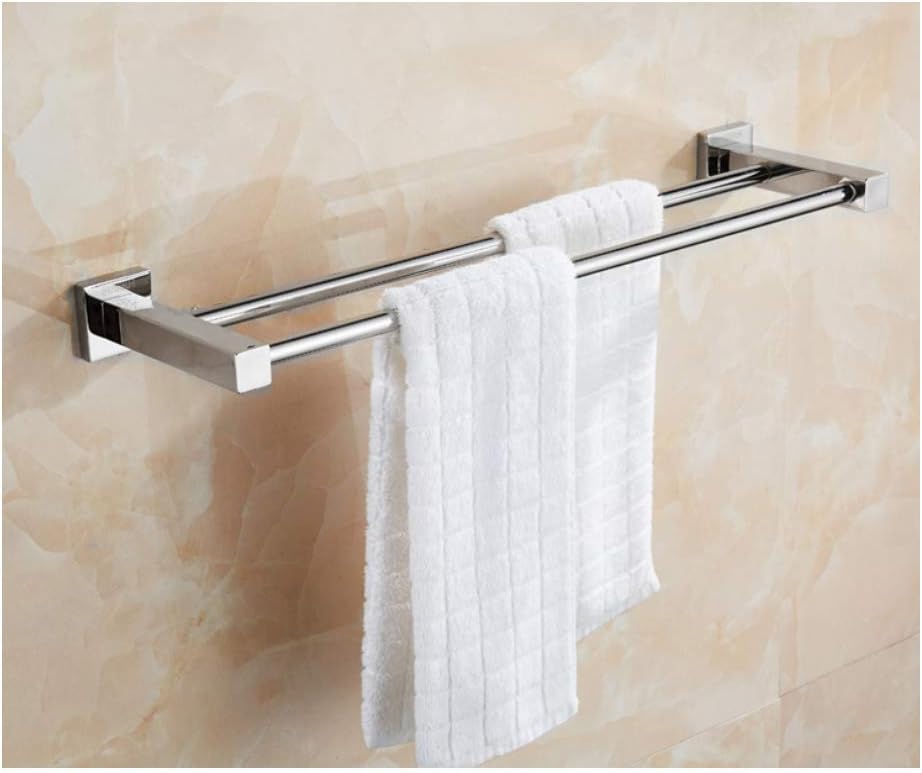 XIAJIA - Toallero cromado de acero inoxidable con doble barra para baño, 60 cm, resistente al agua, con perforación.