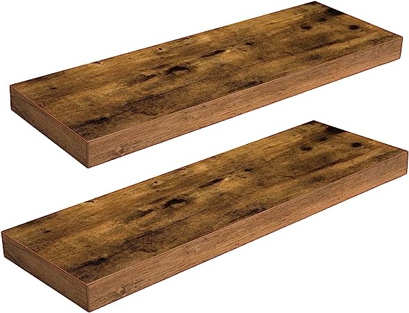 HOOBRO Estanterías de Pared, Juego de 2 Estantes de Pared de 60 cm, con Soportes Invisibles, para Baño, Dormitorio, Cocina, Oficina, Sala de Estar, Marrón Vintage EBF60BJ01