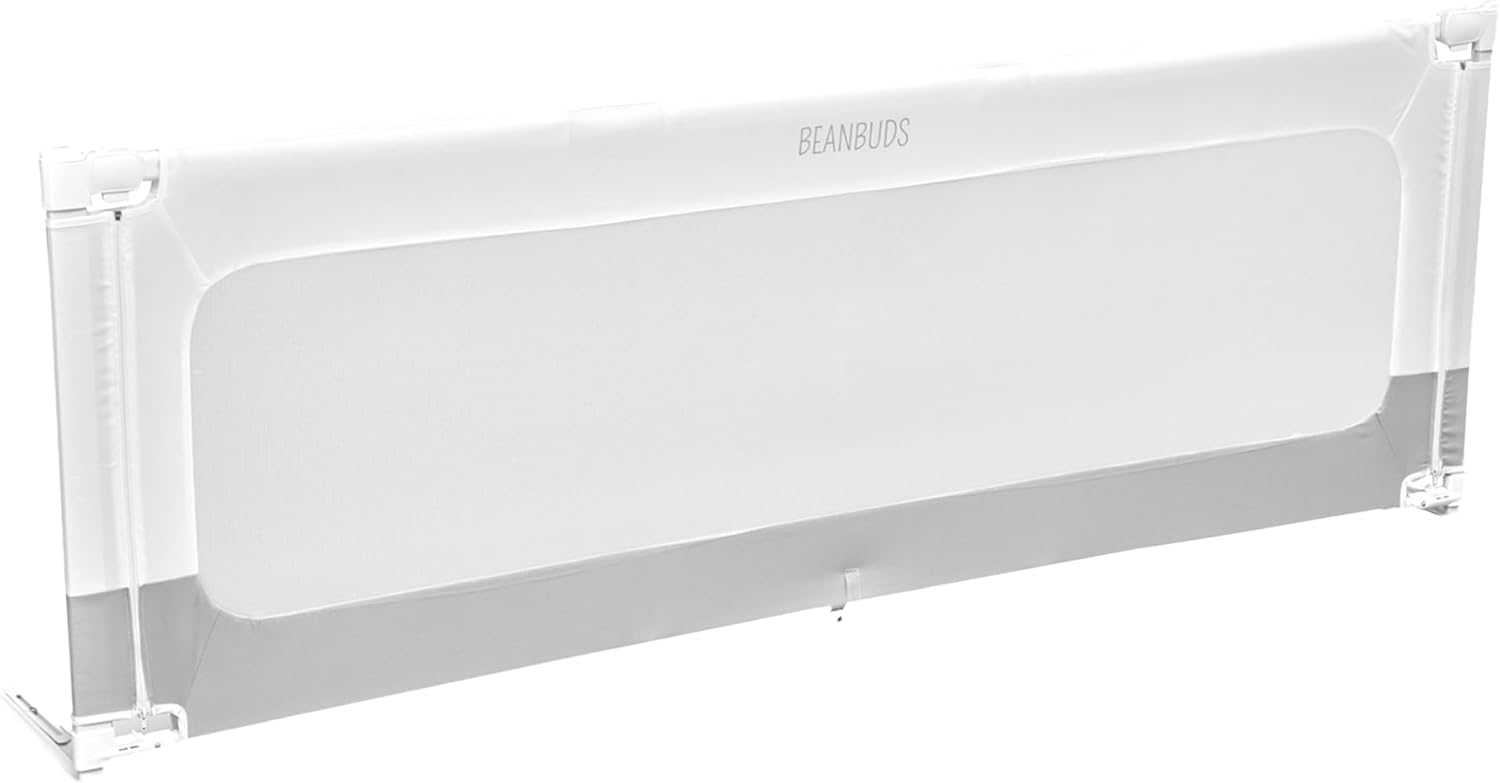 Barandilla de cama BEANBUDS® de 200 cm [1 lado] - Barandilla de seguridad para somieres y camas con somier - Barandilla de seguridad para bebés, ideal para camas de padres e hijos - Incluye correa adicional para fijación - Protección anticaídas, color gris