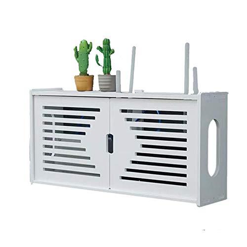 Estante de pared para router MNBVH, blanco, caja de almacenamiento para router wifi, decodificador de TV, caja de almacenamiento para pared, caja de almacenamiento para router, madera y plástico, A