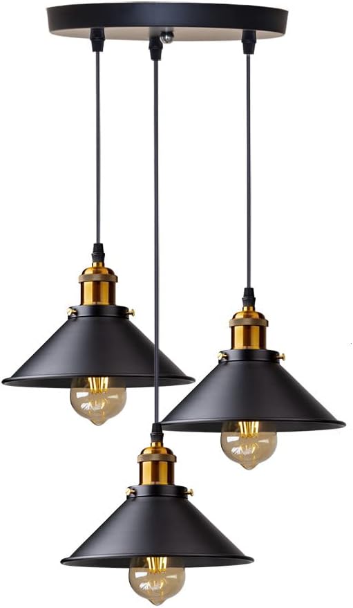 Lámpara colgante industrial DELIPOP de 3 luces, lámpara colgante retro vintage, metal estilo Edison, bombilla E27 de ?22cm para comedor y sala de estar.