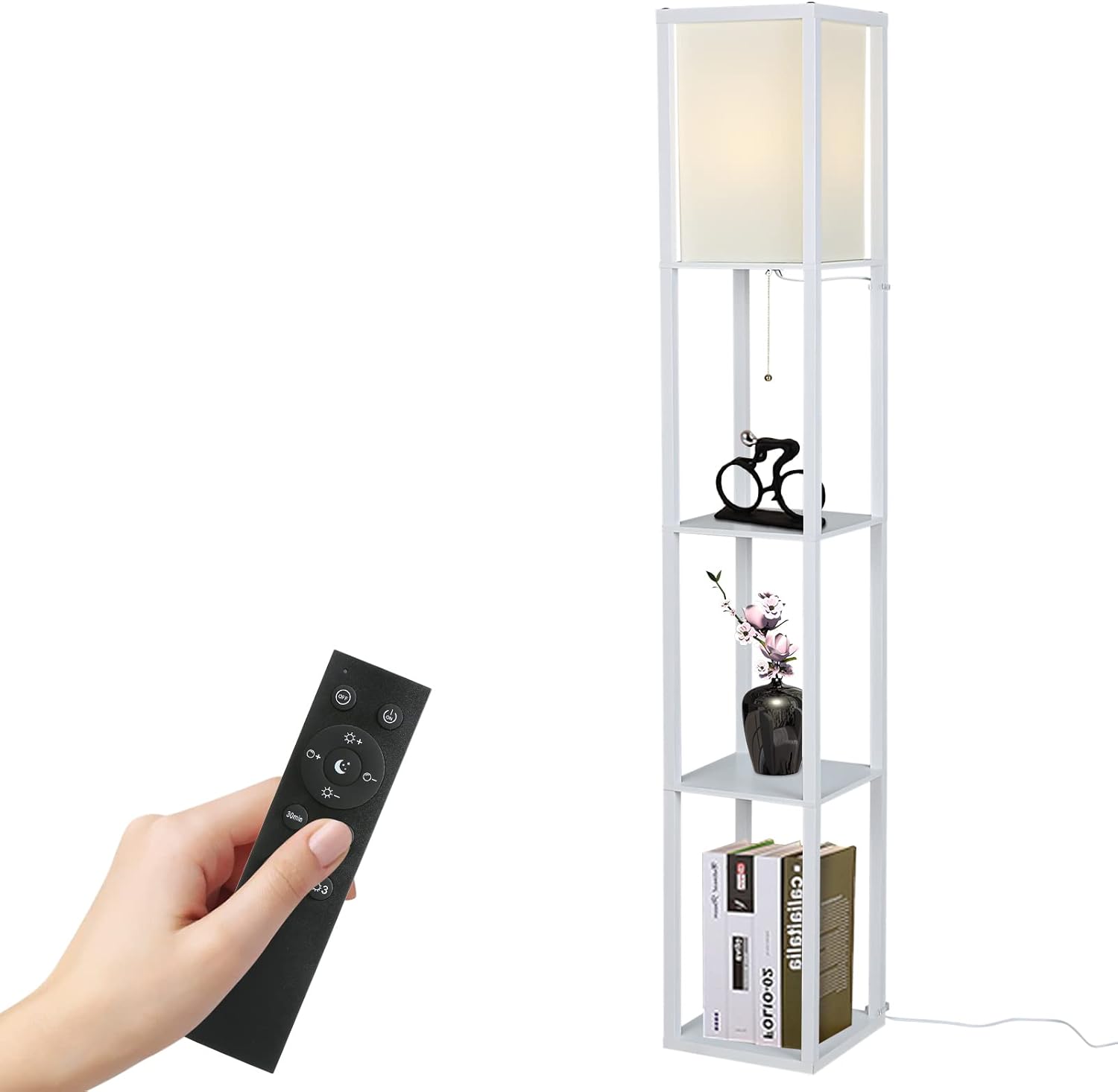 Lámpara de pie Tomshine para salón, lámpara de pie de 1,6 m con estante, mando a distancia y una bombilla LED E27, lámpara de pie regulable de 3000 a 6500 K, lámpara de pie de estilo vintage.