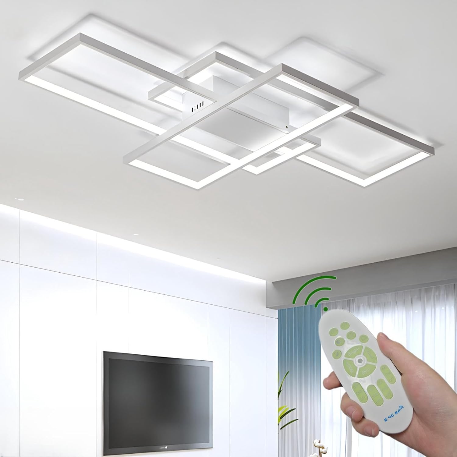 Lámpara de techo LED regulable, lámpara moderna para salón, luz blanca cálida/neutra/fría, 75 W, iluminación decorativa de techo para interiores, ideal para salón, dormitorio, cocina y oficina, color blanco, 90 x 50 x 6,5 cm.