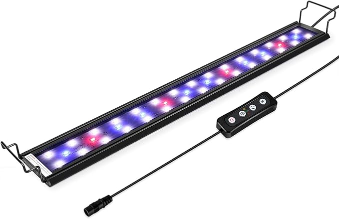 Iluminación LED para acuarios HYGGER de 16 W, con temporizador y regulación, con soporte ajustable para acuarios de 28 a 137 cm (luz blanca, azul y roja)