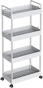 SOLEJAZZ - Carrito de almacenamiento de 4 niveles, extensible, con ruedas, organizador móvil para cocina, baño, lavadero, dormitorio y espacios reducidos, plástico, gris