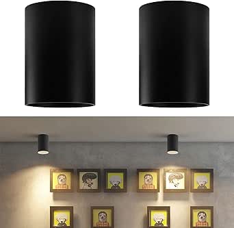 Focos de superficie Klighten (2 unidades), redondos, casquillo GU10, focos de superficie modernos, focos de techo planos de aluminio, 10,5 x 14,6 cm, negro mate, bombillas no incluidas.