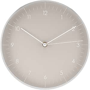 LUUK LIFESTYLE Reloj de pared de cuarzo, silencioso, de diseño minimalista moderno, decoración para salón, cocina, comedor, 24 cm, en gris claro y plata