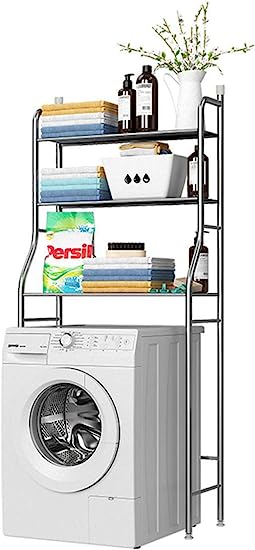 MAGIC SELECT Estantería sobre Lavadora | Estante Lavadora Ahorra Espacio con 3 Baldas | Estante Organizador Impermeable | Patas Ajustables en Altura (Blanco-Metálico) (E1493)