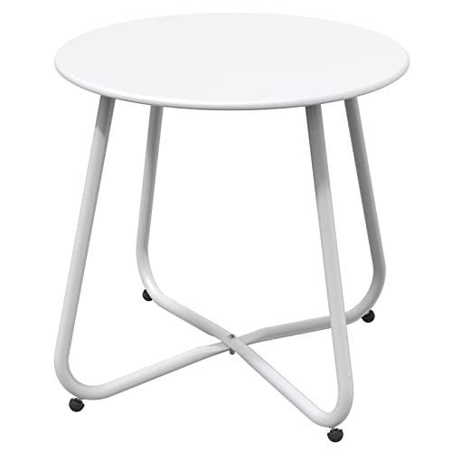 Mesa auxiliar de patio grande, mesa de centro redonda, mesa auxiliar de jardín, para exteriores, ligera, estable, fácil de montar, mesa pequeña para sofá ideal para uso en exteriores, sala de estar, dormitorio, oficina (blanca)