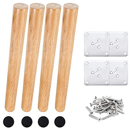 Patas de mesa Drenky de madera, 4 piezas, patas de mueble redondas inclinadas de 40 cm de madera maciza con placa de montaje, tornillos y almohadillas de goma silenciosas para cama y mesa