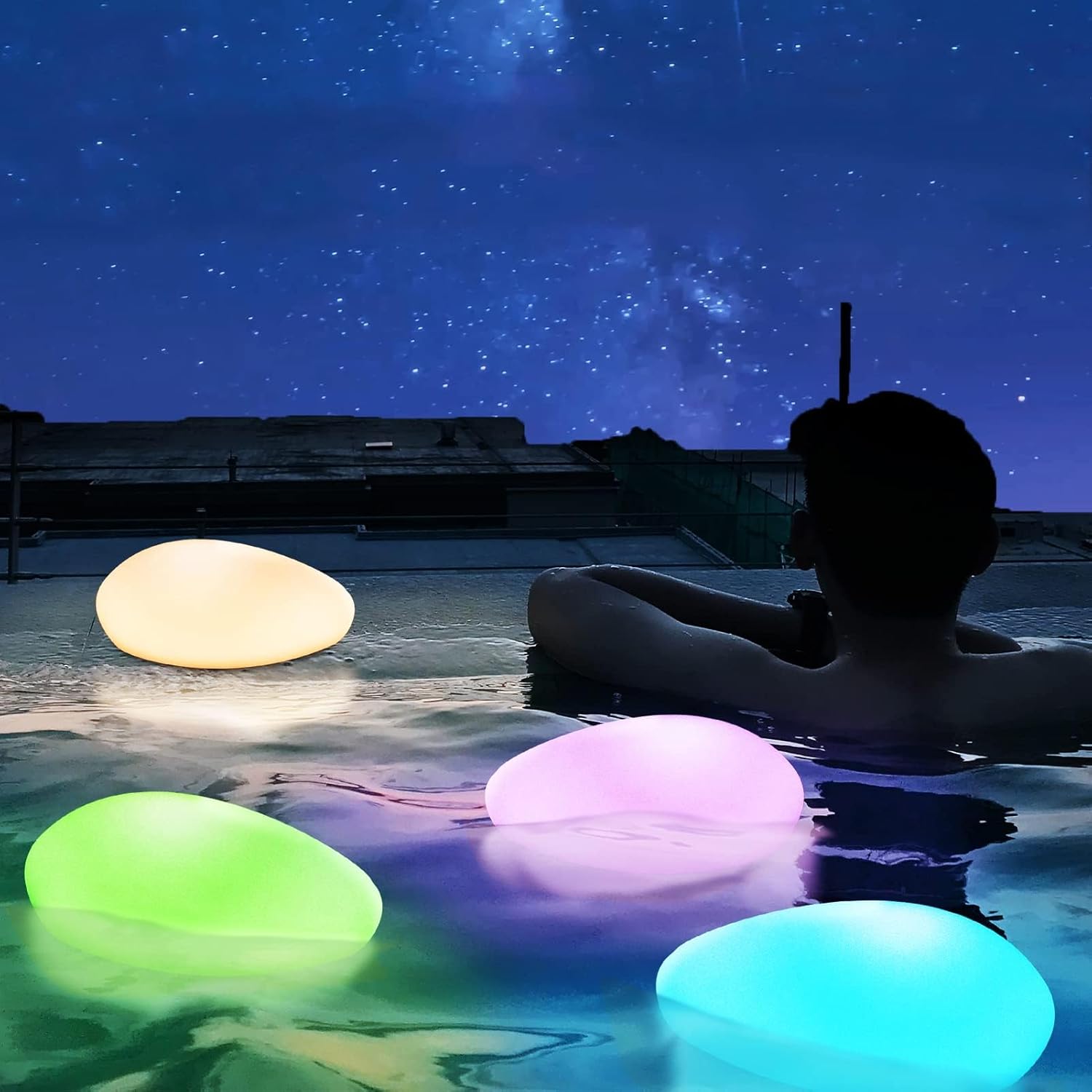 Luces solares FUYO para exteriores, juego de 3, luces solares LED para jardín con control remoto, 8 colores, piedra decorativa solar, esfera solar, resistente al agua IP67 para caminos de jardín, piscinas y césped.