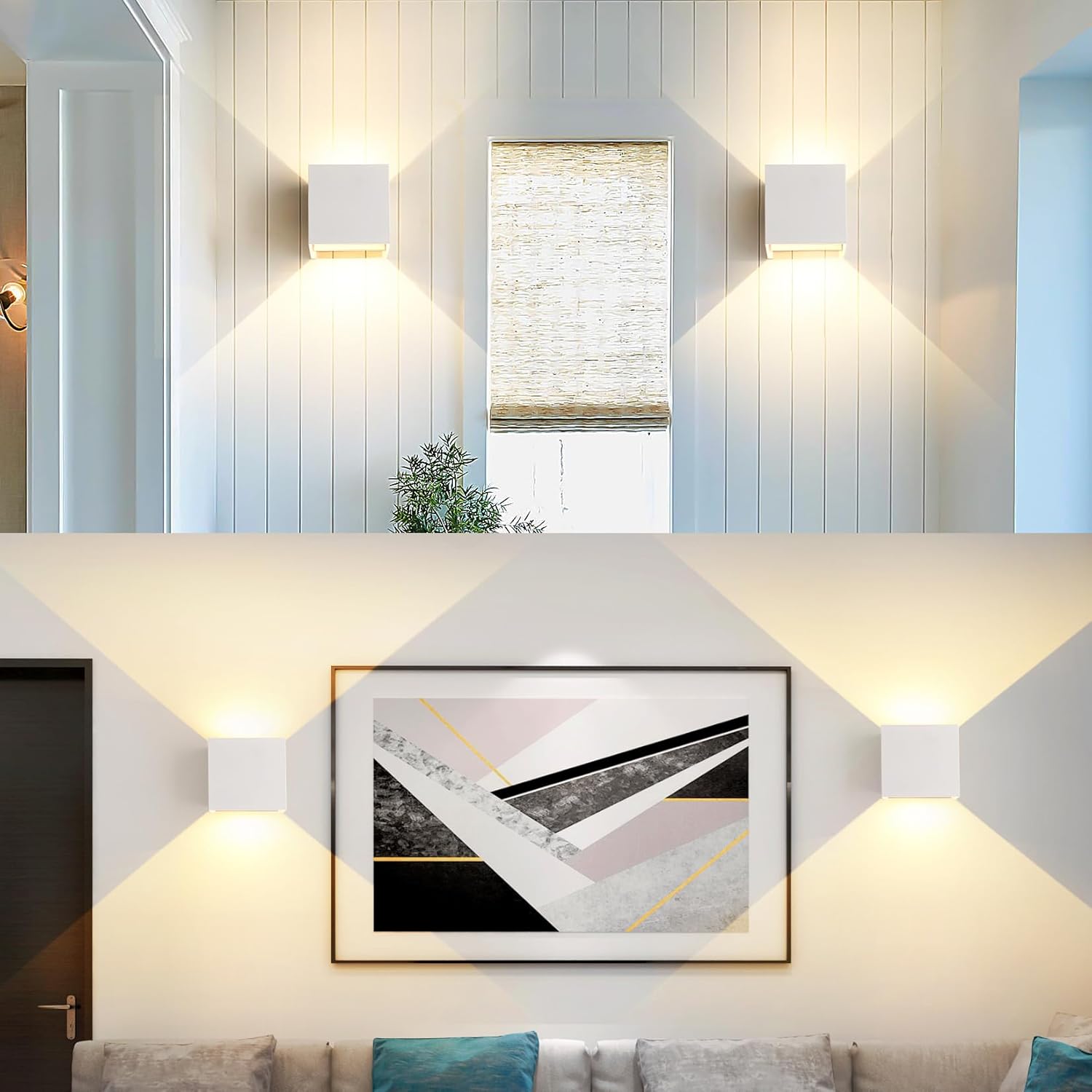 FUPE Juego de 4 apliques de pared LED para exteriores/interiores, IP65, resistentes al agua, modernos, blancos, 6W, 4000K, luz natural, lámpara de pared cuadrada de aluminio, ángulo de haz ajustable