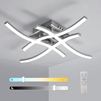 Lámpara de techo LED Pheashine, regulable, 28 W, para dormitorio, con mando a distancia, 3000 K-6500 K, moderna lámpara de techo ondulada cromada para salón, pasillo y estudio (plateada).