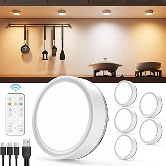 Luces LED recargables para armario con control remoto - Focos LED inalámbricos regulables de 2400 mAh con conexión USB para escaparate, lámpara LED de cocina con batería para debajo del armario, foco LED para interiores de pared.