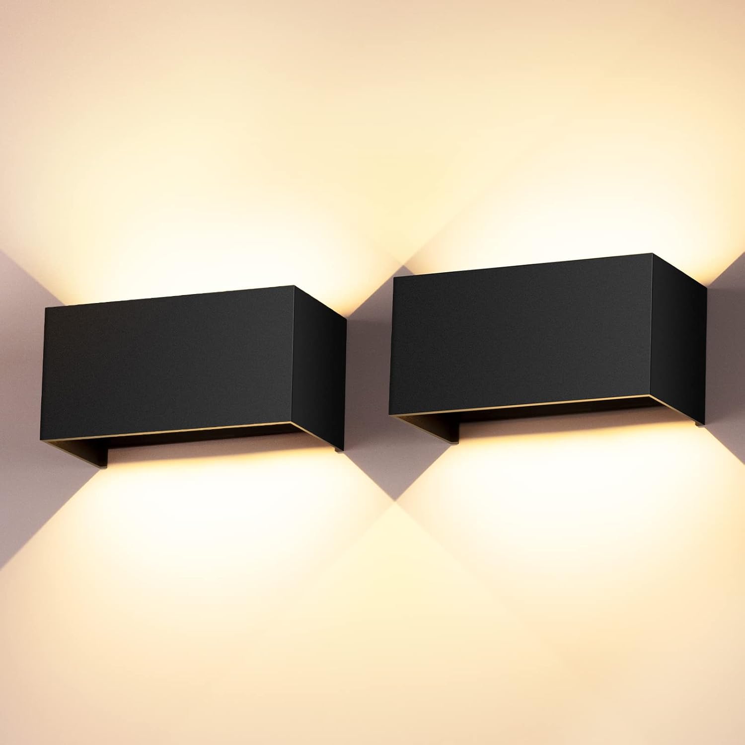 Lámpara de pared LED Cwycfw de 24 W para interiores y exteriores, paquete de 2 unidades, luz blanca cálida de 3000 K, resistente al agua IP65.