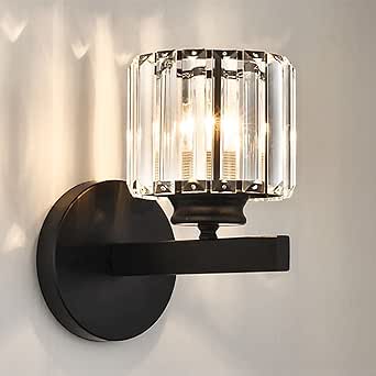 Aplique de pared de cristal retro Sxtiger para interiores, lámpara de pared moderna E27 para dormitorio, lámparas de pared LED de cristal, aplique de pared de cristal negro para sala de estar, pasillo, comedor y recibidor.