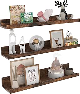 Estante de pared EXYGLO de 60 cm, repisa flotante para cuadros, ideal para salón, cocina, habitación infantil, dormitorio u oficina. 3 unidades en varios tamaños (marrón).