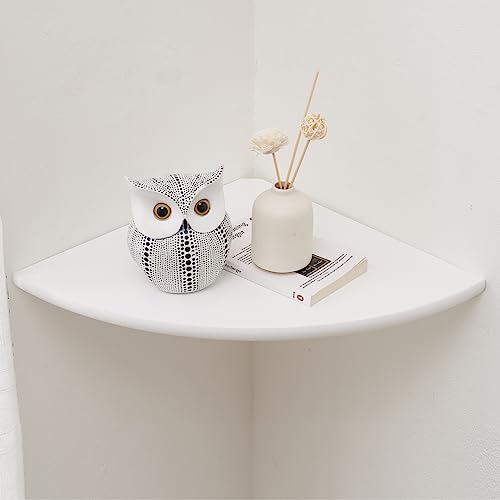 Estantería de esquina Gieanoo, blanca, de madera maciza de roble, redonda, para pared, pequeña, para dormitorio y salón, con radio de 35 cm.