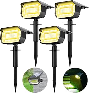 Focos solares LOTMOS para jardín exterior [4 unidades/72 LED] Luces solares para jardín exterior, focos solares LED blanco cálido de 3000 K, luces solares impermeables para jardín, luces solares para caminos, patios y garajes.