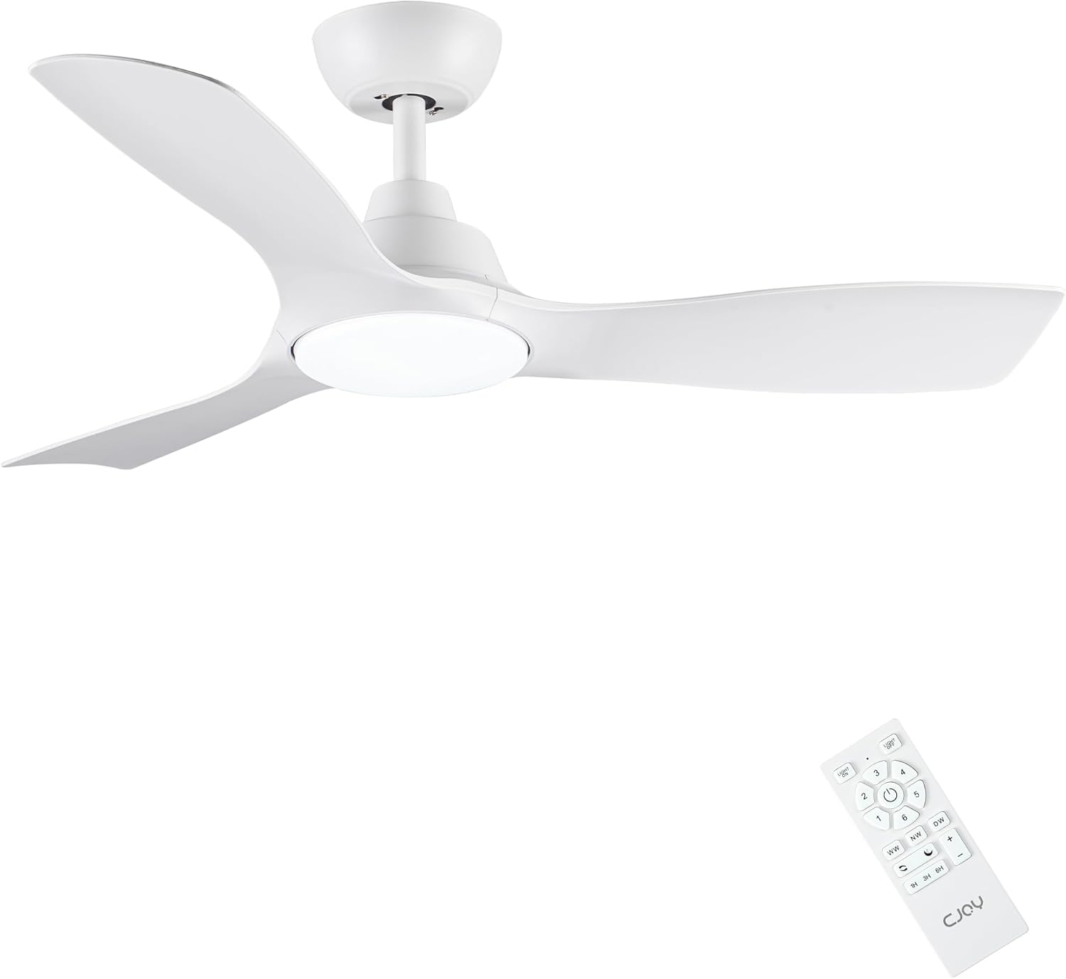 CJOY Lampara Ventilador Techo Dormitorio, 107 cm Ventilador de Techo con Luz Silencioso, Ventiladores Techo con Lampara Iluminación Regulable LED 24W, 3 Aspas, Reversible Motor DC, 6 Velocidades
