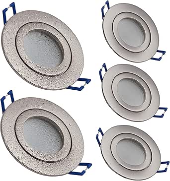 Foco LED empotrable YanFeiYit, acero inoxidable cepillado, 5 W, blanco cálido, plano, 230 V, IP44, apto para baños y exteriores, diámetro de orificio de 65 mm, foco de techo para baño (juego de 5, blanco cálido)