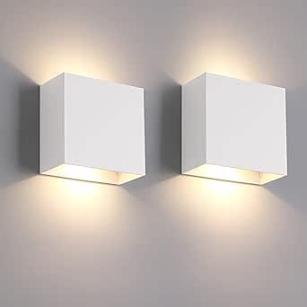 FUPE - Aplique de pared LED para interiores (2 unidades), 12 W, luz blanca cálida, 1200 lm, para salón, dormitorio y pasillo.