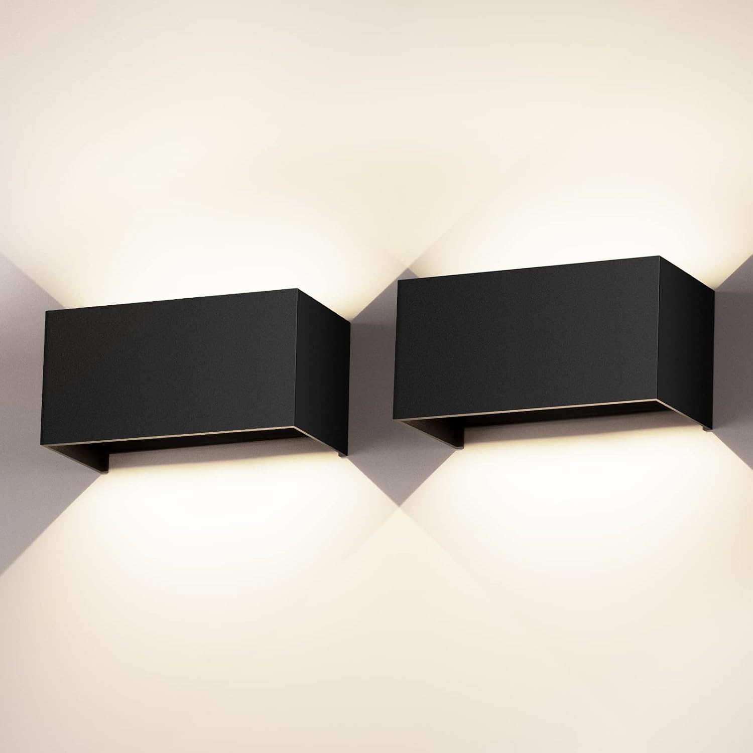 Lámparas de pared LED Cwycfw de 24 W para interiores y exteriores, paquete de 2 unidades, lámpara de pared con haz ajustable hacia arriba y hacia abajo, color negro, luz de pared blanca natural 4000 K, luz de pared LED para exteriores, resistente al agua IP65.