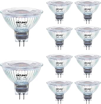 Lámpara LED GU5.3 regulable DiCUNO de 6 W, reemplaza foco halógeno de 60 W, foco LED MR16 blanco cálido 2700 K, 420 LM, GU5.3 LED de 12 V, foco empotrable con base Bi-Pin, ángulo de haz de 40°, CRI82, paquete de 10