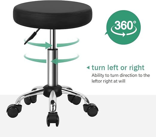 Taburete multiusos FURWOO con ruedas, redondo, ajustable para spa (negro)