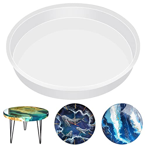 TIHOOK Molde redondo de silicona para resina epoxi de 355 mm, ideal para mesas de centro, decoración artística del hogar y mucho más.