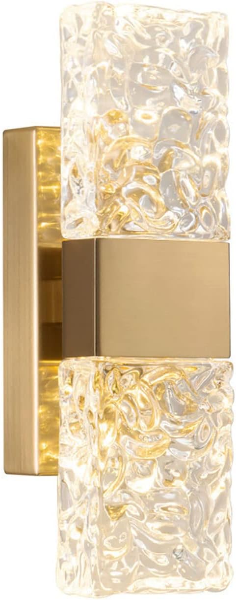 Lámpara de pared nórdica de cristal Sxtiger: moderna lámpara de pared LED dorada para sala de estar, dormitorio, cocina, pasillo e iluminación interior (luz de 3 colores).