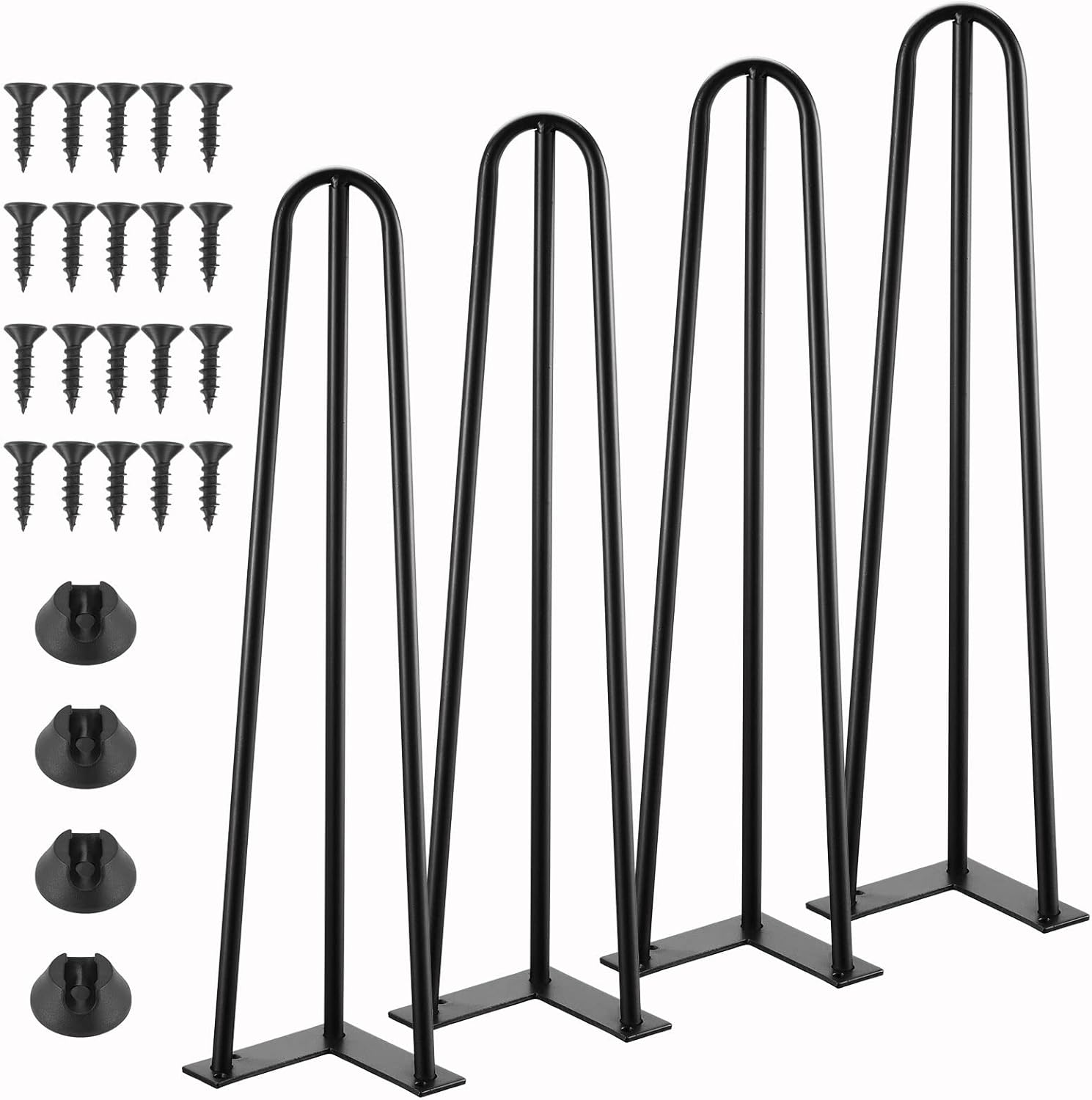Knpwer 4 piezas pata de mesa de horquilla 60 cm, pies de horquilla de 3 varillas, patas de mesa de centro de horquilla negras para bricolaje, pata de mueble de metal resistente, pie de mueble con pata de horquilla, pies de mueble ajustables reemplazables para bricolaje