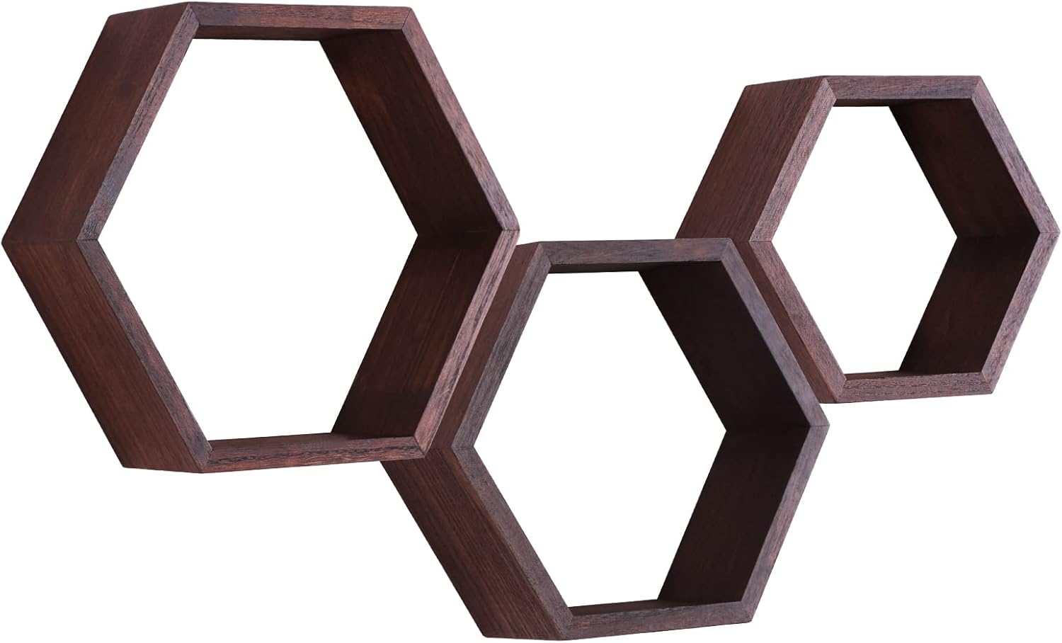 Estante de pared hexagonal PHOENANCEE, estante decorativo de madera para sala de estar, para dormitorio, juego de 3 (nogal oscuro)
