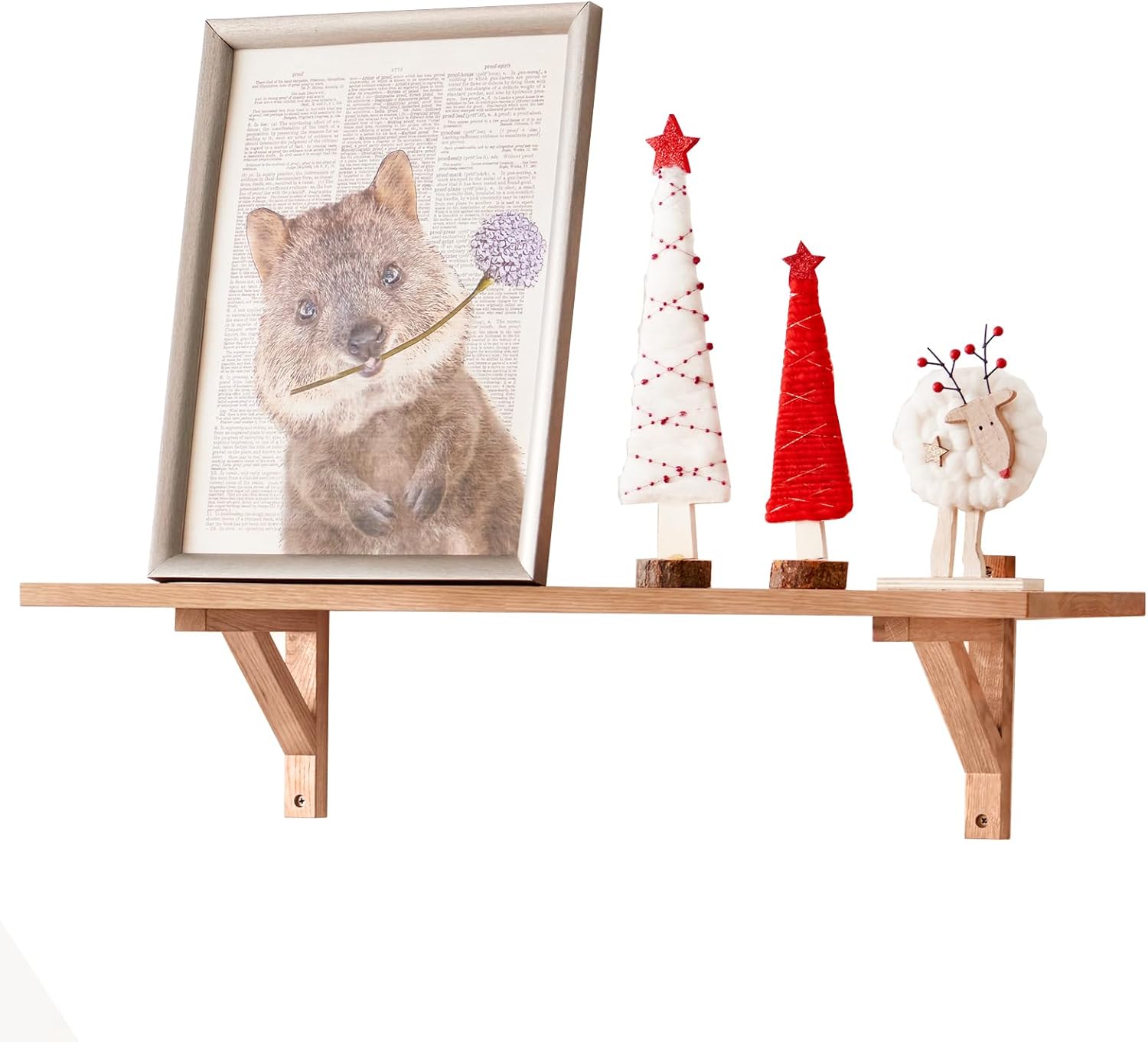 Estante flotante TREOAKWIS de roble - 60 cm, estante de pared decorativo de madera de roble macizo, 2 soportes triangulares para dormitorio, salón y pasillo.
