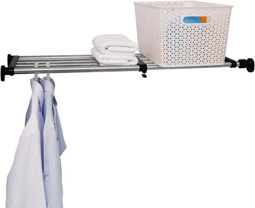 Estante ajustable para armario ARIIKON, extensible sin taladrar, longitud 84-117,5 cm, ancho 25 cm, separador DIY para cocina, baño y dormitorio, color negro