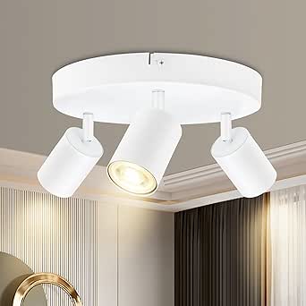Foco de techo LED BOYIR, blanco, 3 luces, moderno, giratorio, focos de 350°, casquillo GU10, para cocina y dormitorio, bombillas no incluidas.
