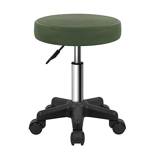 Taburete redondo con ruedas FURWOO, altura ajustable, para spa, salón de masajes, color verde