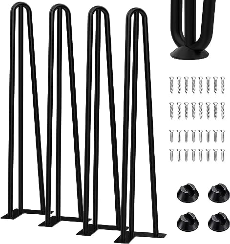 4 patas de horquilla para mesa, patas de doble varilla para muebles de bricolaje, para escritorio, mesa de comedor, con protectores de suelo y 32 tornillos (71 cm, 3 puntales)