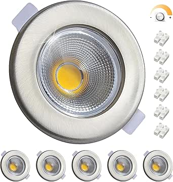 Focos LED empotrables Wondlumi (paquete de 6), 10 W, regulables, 230 V, redondos, de acero inoxidable cepillado, 5000 K, blanco frío, 850 lm, corte de 65-88 mm, para dormitorio y salón.