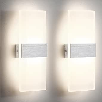 Lightsjoy - Aplique LED para interior (2 unidades, 12 W), diseño moderno, iluminación vertical, ideal para pasillos, dormitorios, salones, escaleras, etc., color blanco natural.