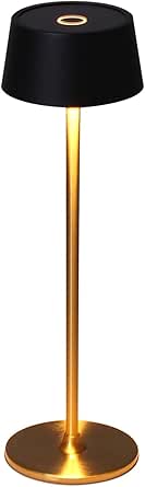 Lámpara de mesa inalámbrica regulable DAWALIGHT, LED de 4000 mAh con interruptor táctil, luz blanca cálida de 2700 K, moderna, recargable, de metal, para sala de estar, dormitorio, interior, color negro y dorado.