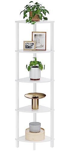 VASIHO Estantería Esquinera, Estantería de 5 Niveles, Estantería de Almacenamiento, Estantería para Plantas, para Cocina, Salón, Diseño Industrial, Color Blanco JSJ001WV1