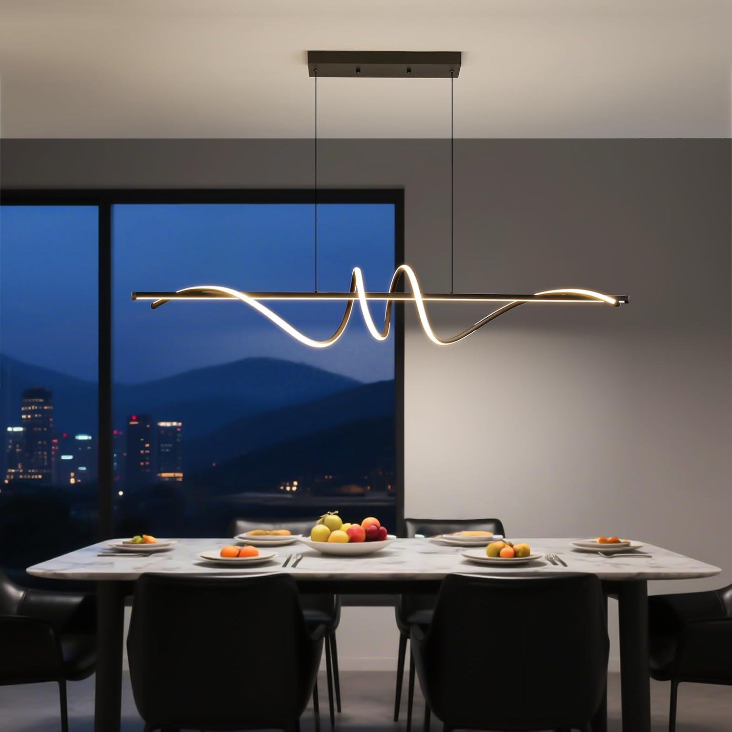 Lámpara colgante LED Mikeru para comedor, lámpara colgante moderna en espiral de 120 cm, color negro, regulable con mando a distancia, adecuada para comedor, estudio y cocina.