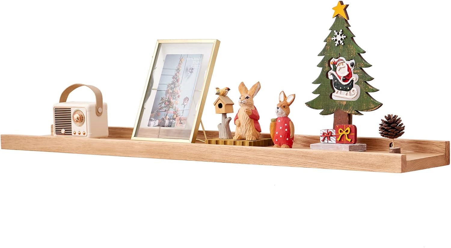 Estante flotante de pared TREOAKWIS, de madera de roble macizo, para cuadros, ideal para salón, dormitorio, oficina (natural, 90 x 15 x 4 cm)